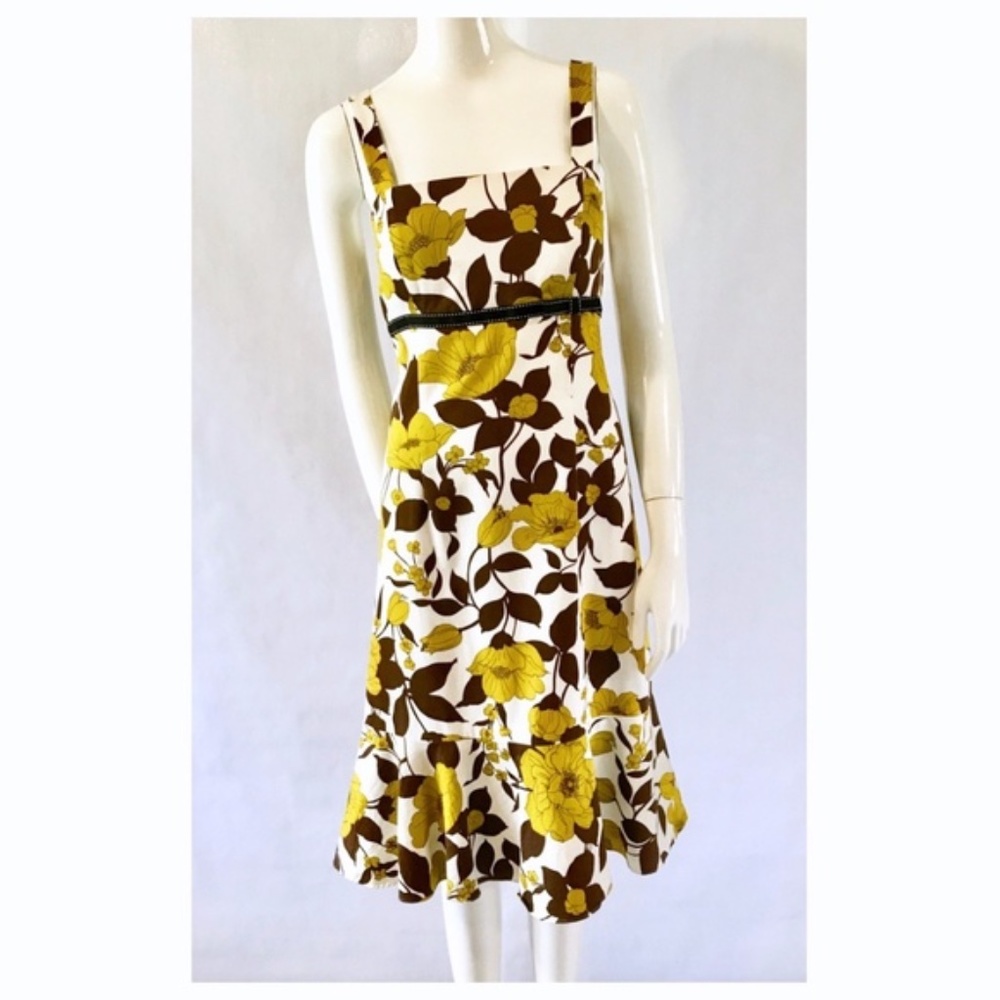 dressbarn Cocoa Brown Dark Lime Floral Sundress